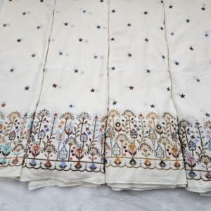 Floral Daman Beads Embroidery On Pure Kora Cotton Fabric