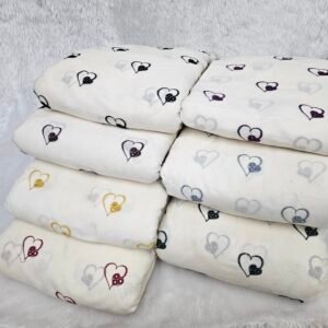 Heart Embroidery On Dyeable Pure Kora Cotton