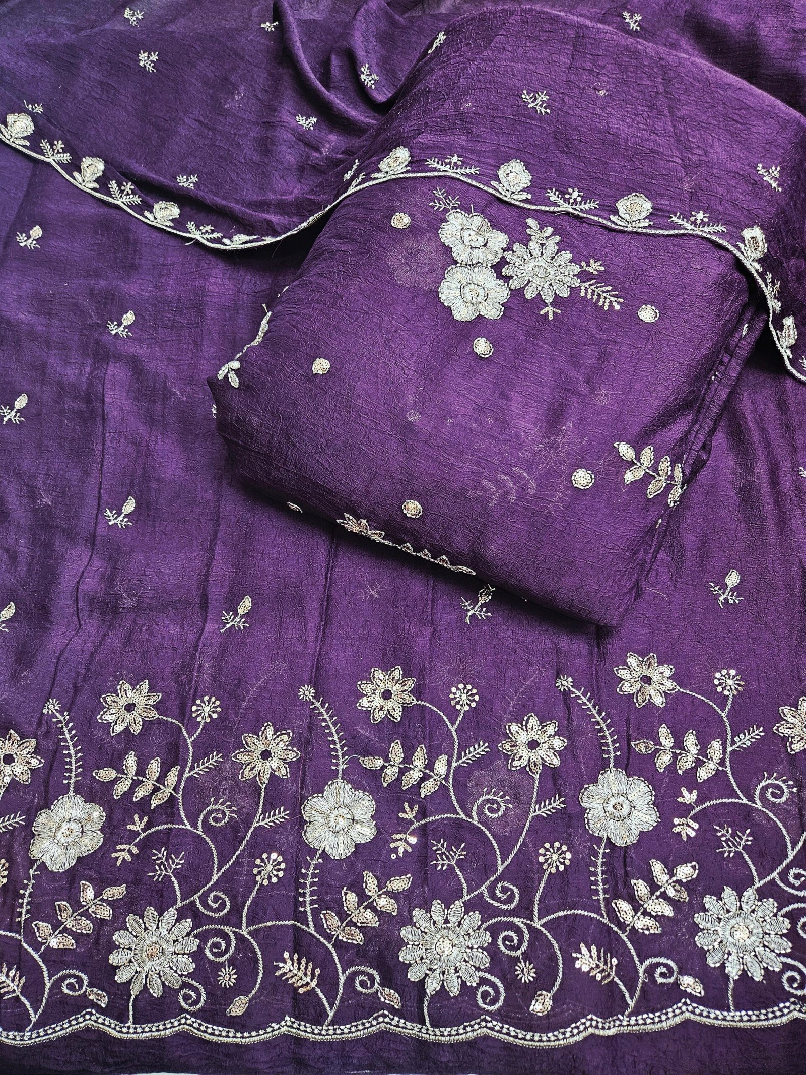 Sequins Beads Combo On Rangoli Crush Fabric
