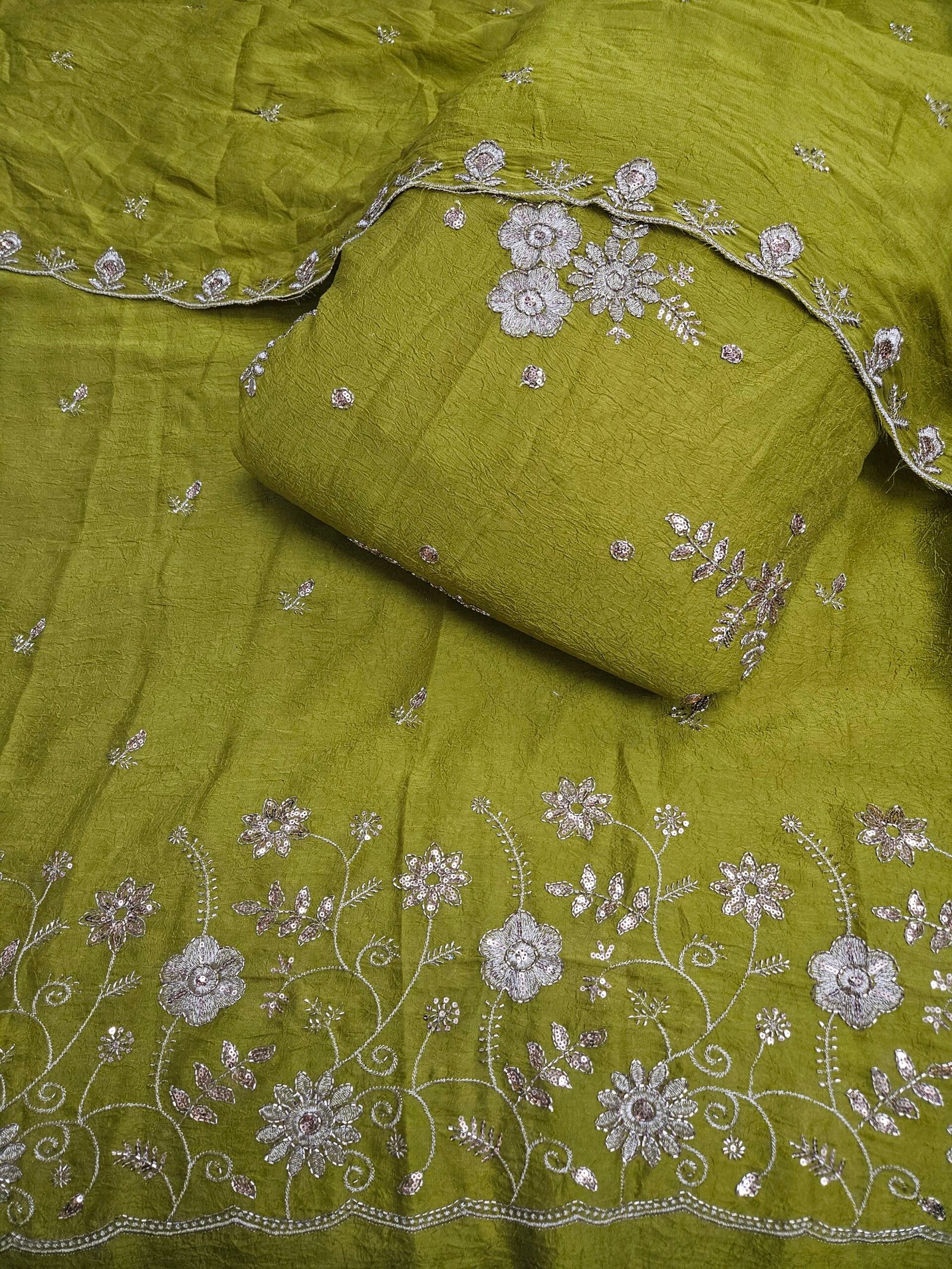 Sequins Beads Combo On Rangoli Crush Fabric - Image 2