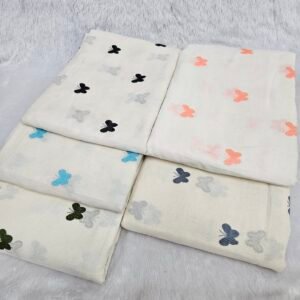 Butterfly Thread Embroidery On Pure Kora Cotton
