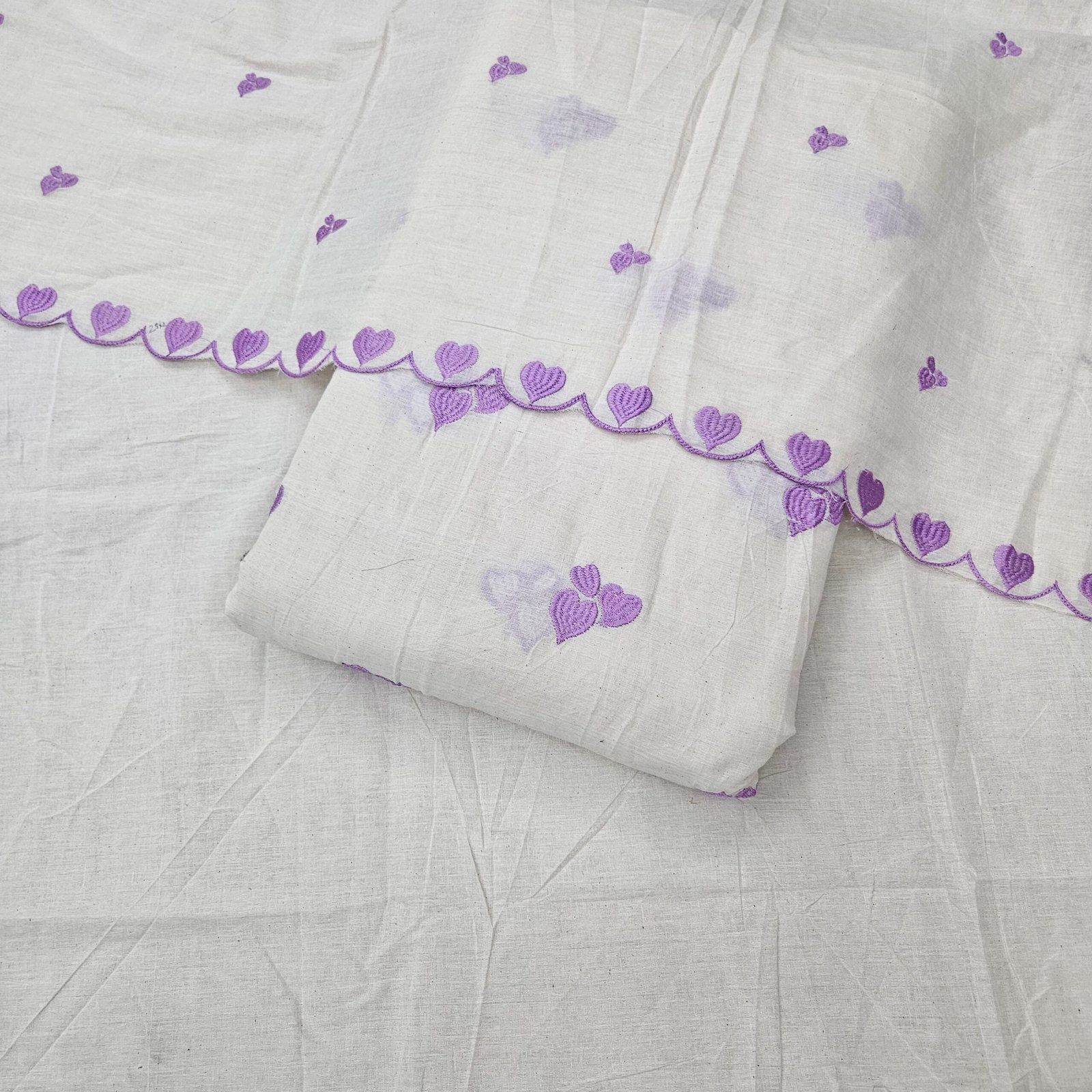 Pure Kora Cotton 3PC Heart Embroidery Suit Fabric - Image 5