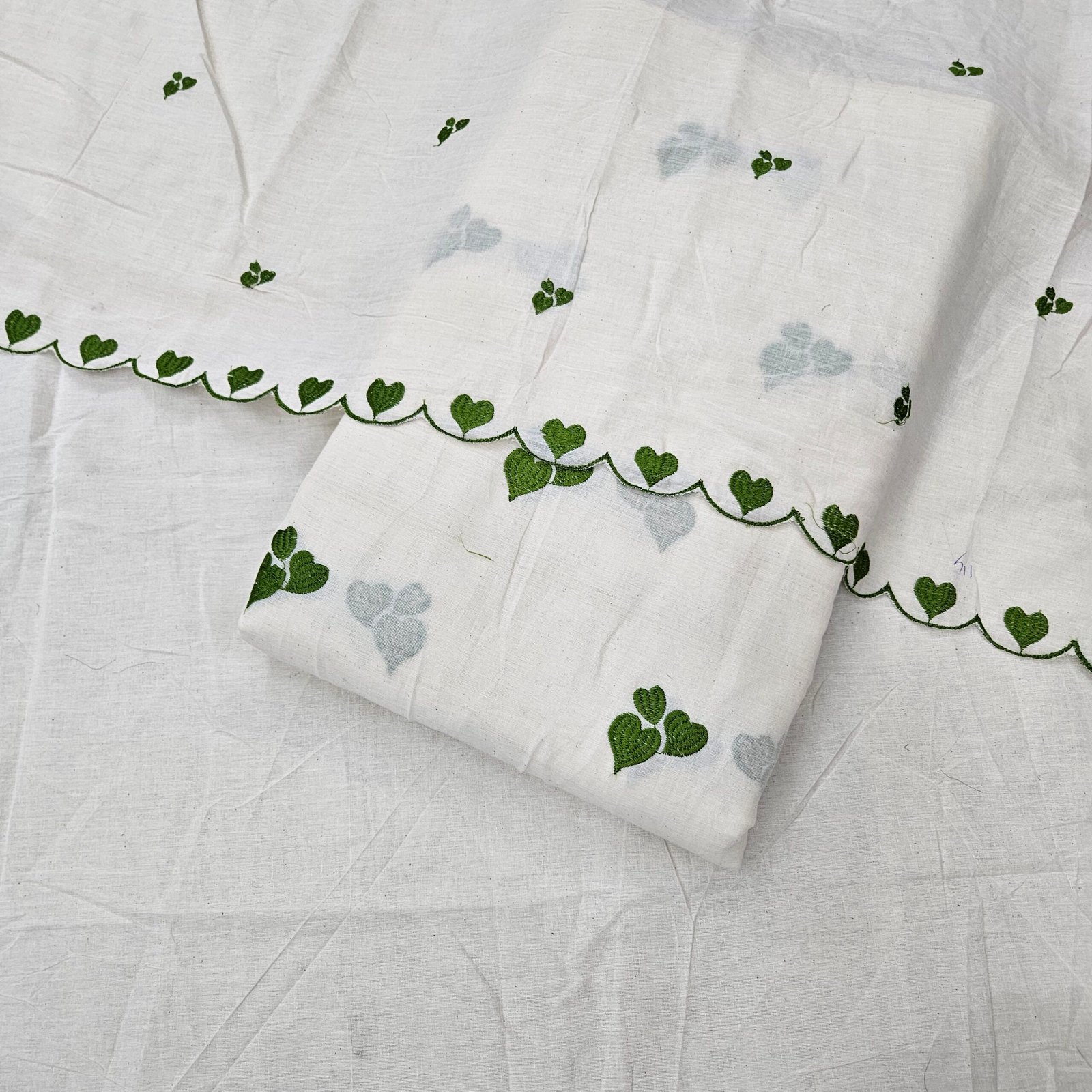 Pure Kora Cotton 3PC Heart Embroidery Suit Fabric - Image 4