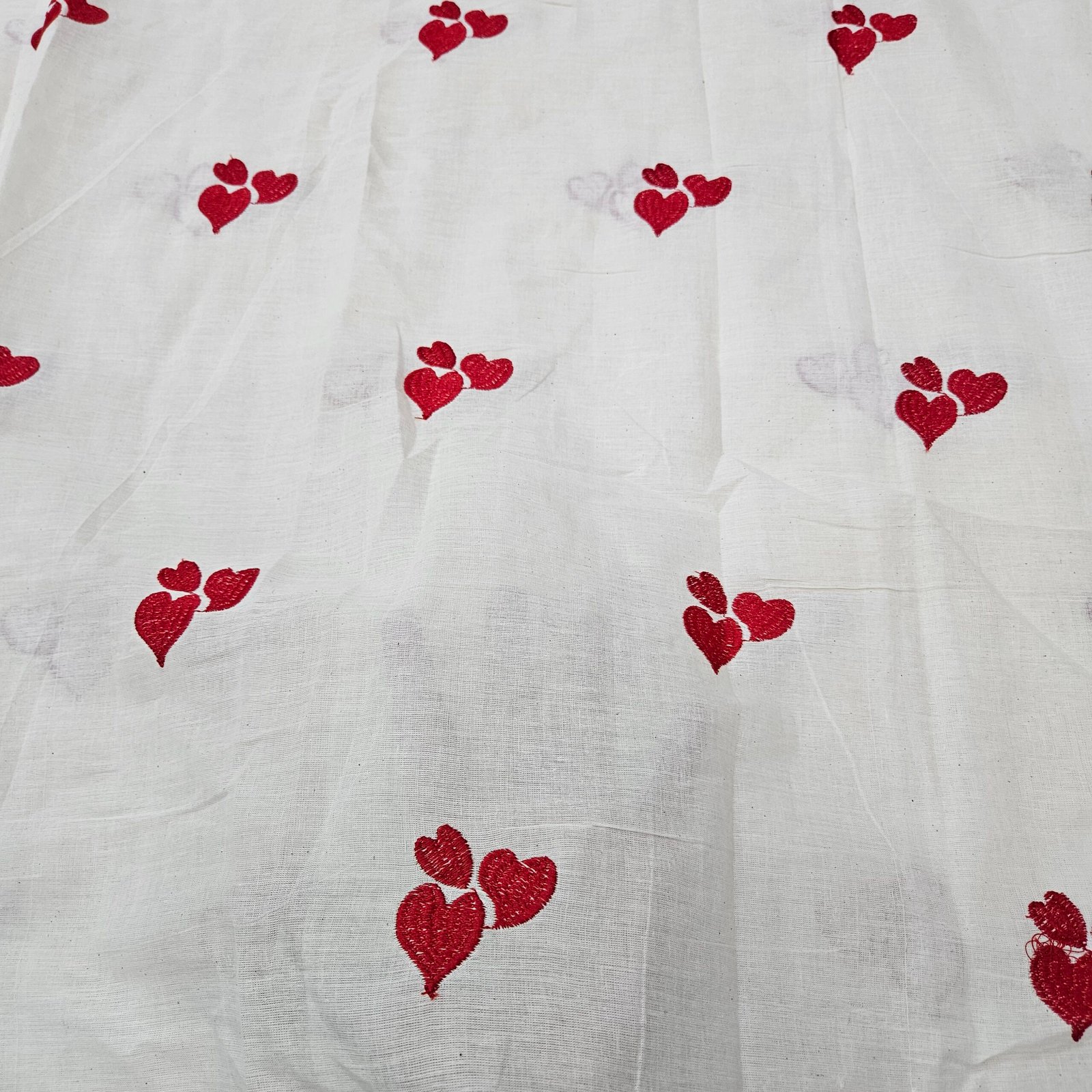 Pure Kora Cotton 3PC Heart Embroidery Suit Fabric - Image 13