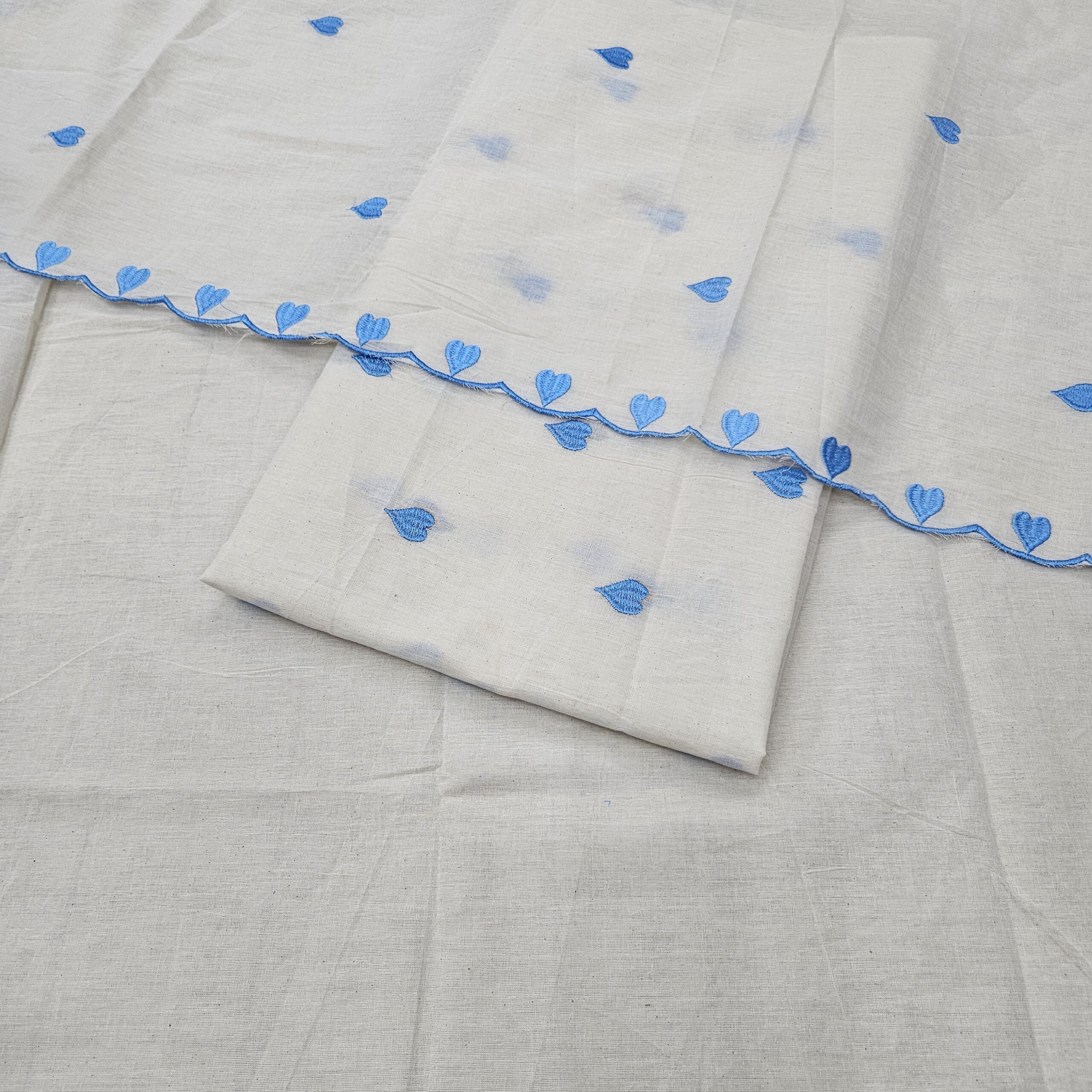 Kora Cotton 3PC Heart Embroidery Suit Fabric - Image 4