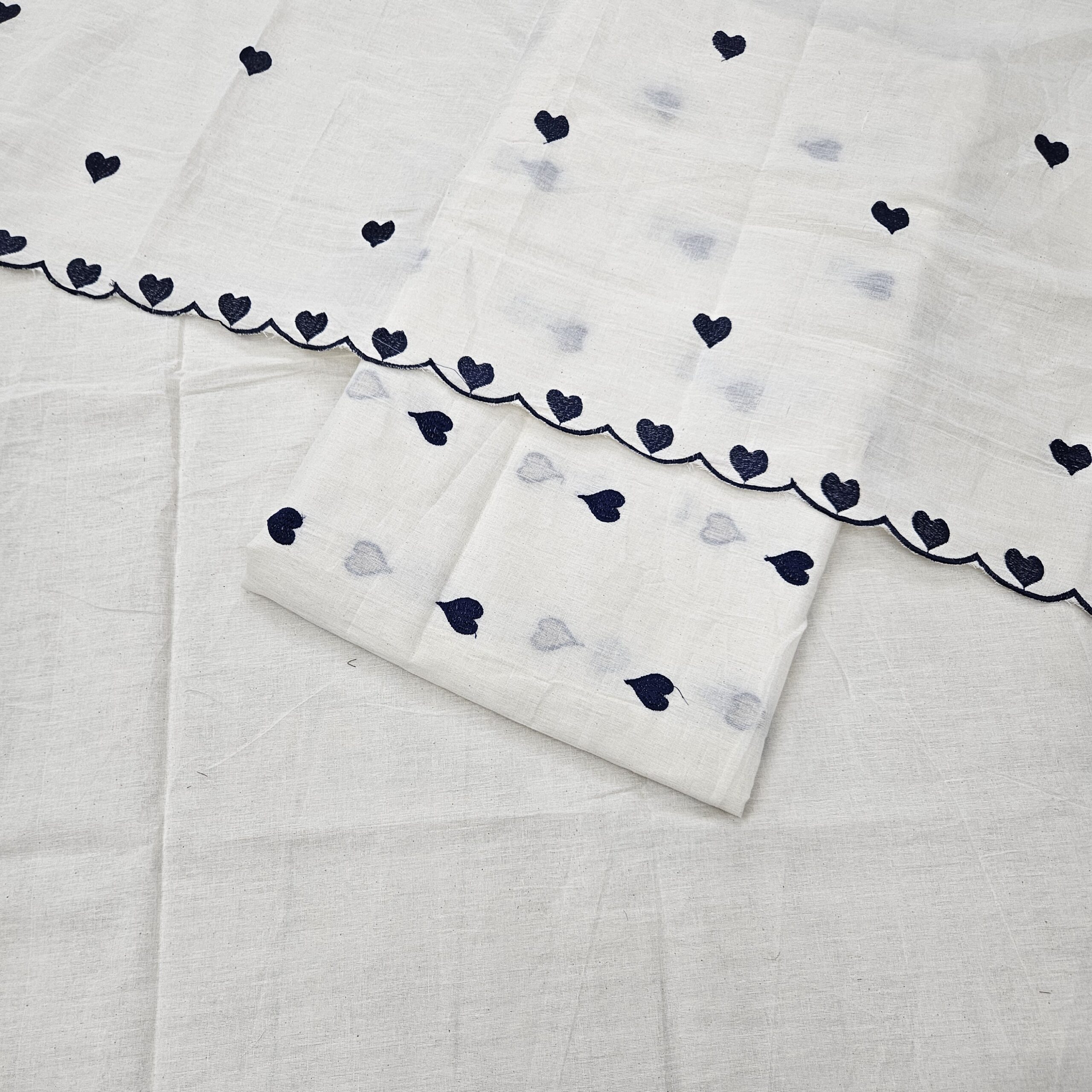 Kora Cotton 3PC Heart Embroidery Suit Fabric - Image 7