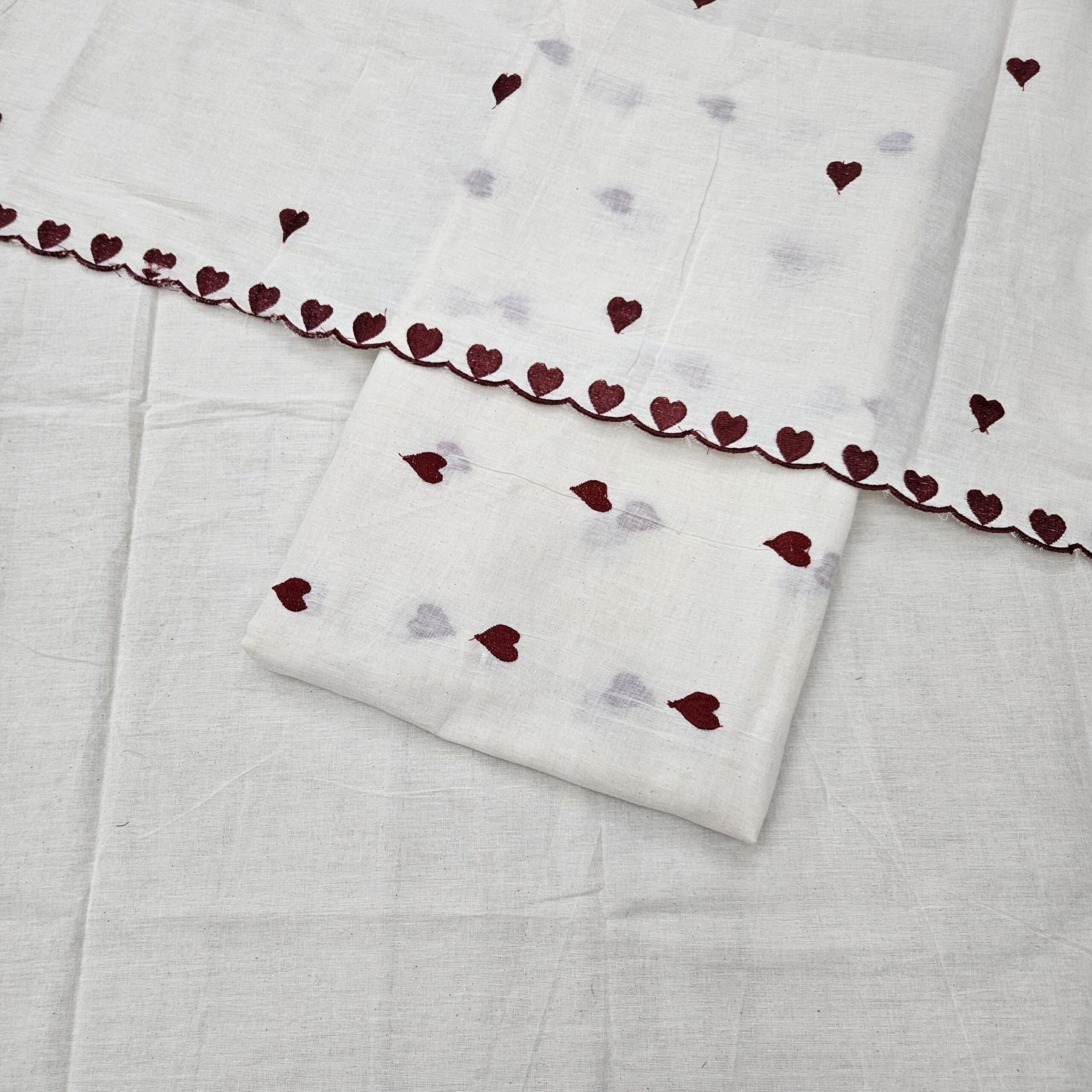 Kora Cotton 3PC Heart Embroidery Suit Fabric - Image 3