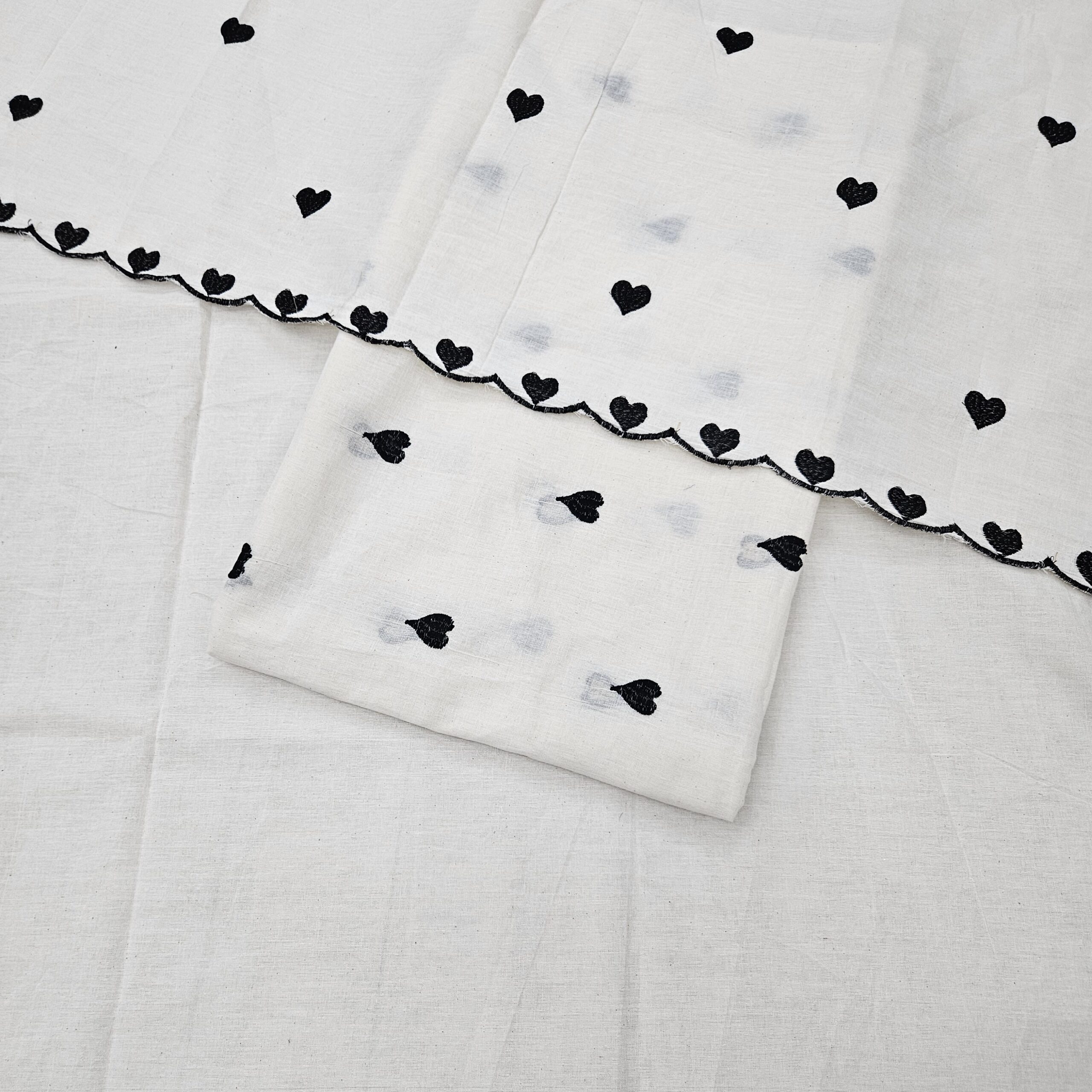 Kora Cotton 3PC Heart Embroidery Suit Fabric - Image 8