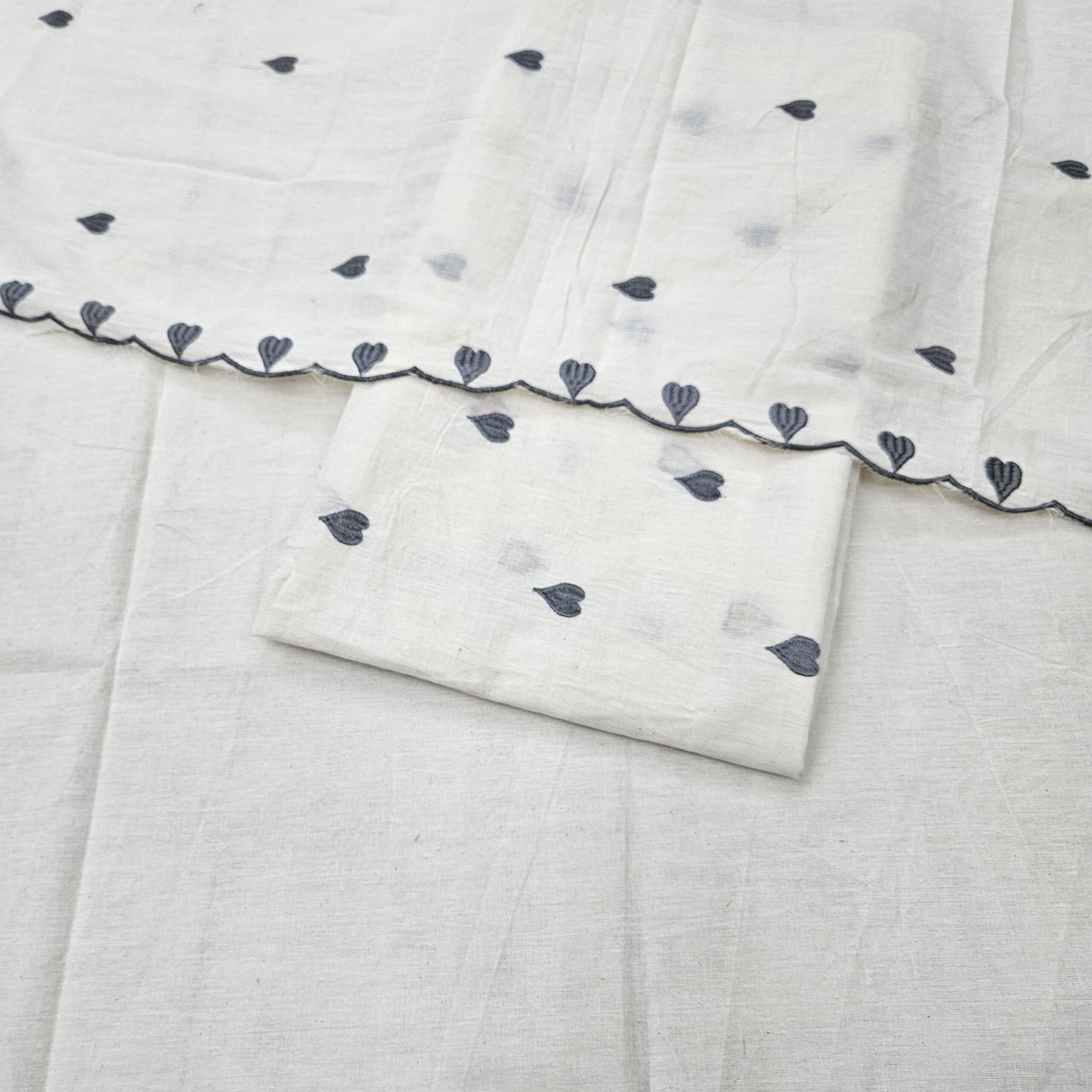 Kora Cotton 3PC Heart Embroidery Suit Fabric - Image 6