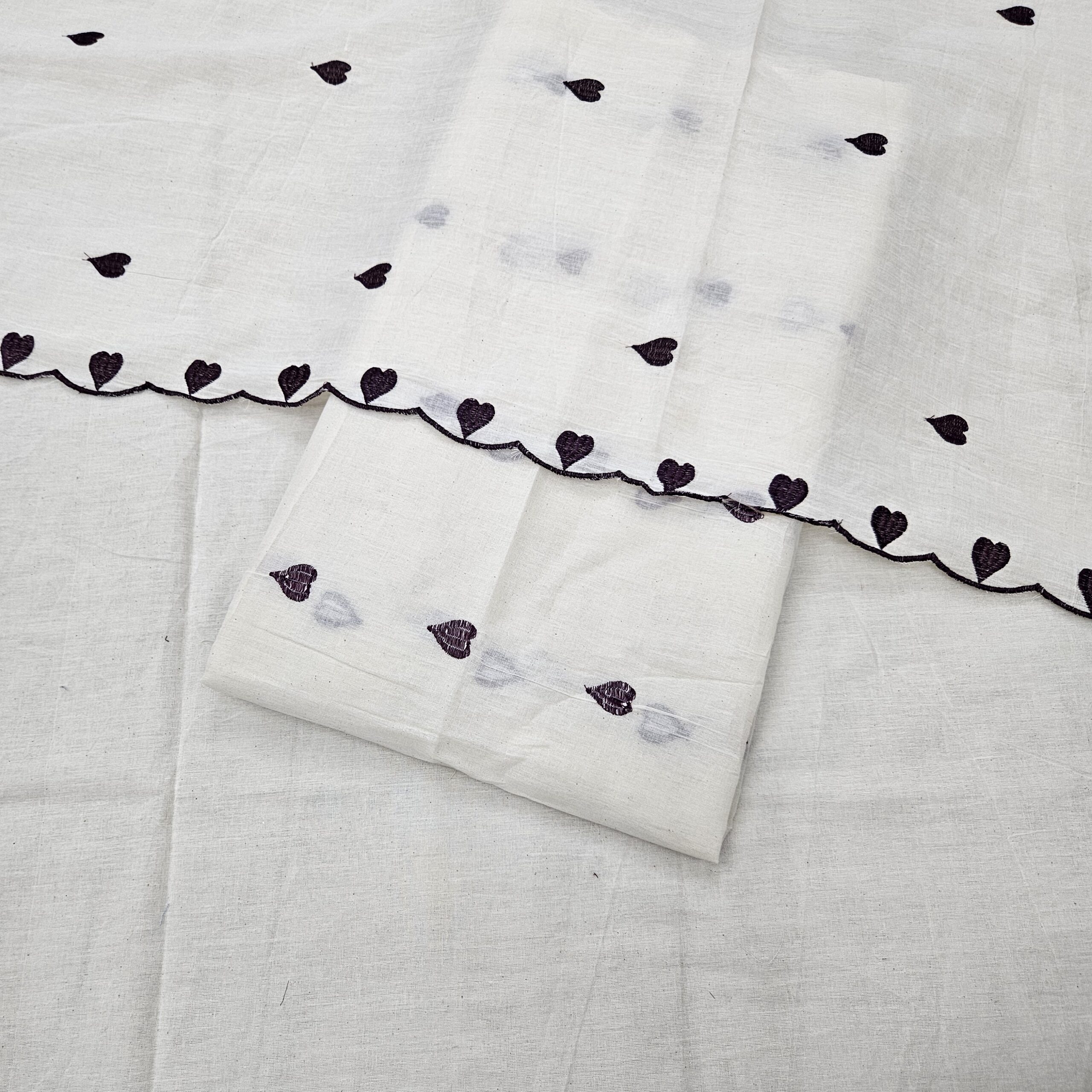 Kora Cotton 3PC Heart Embroidery Suit Fabric - Image 5