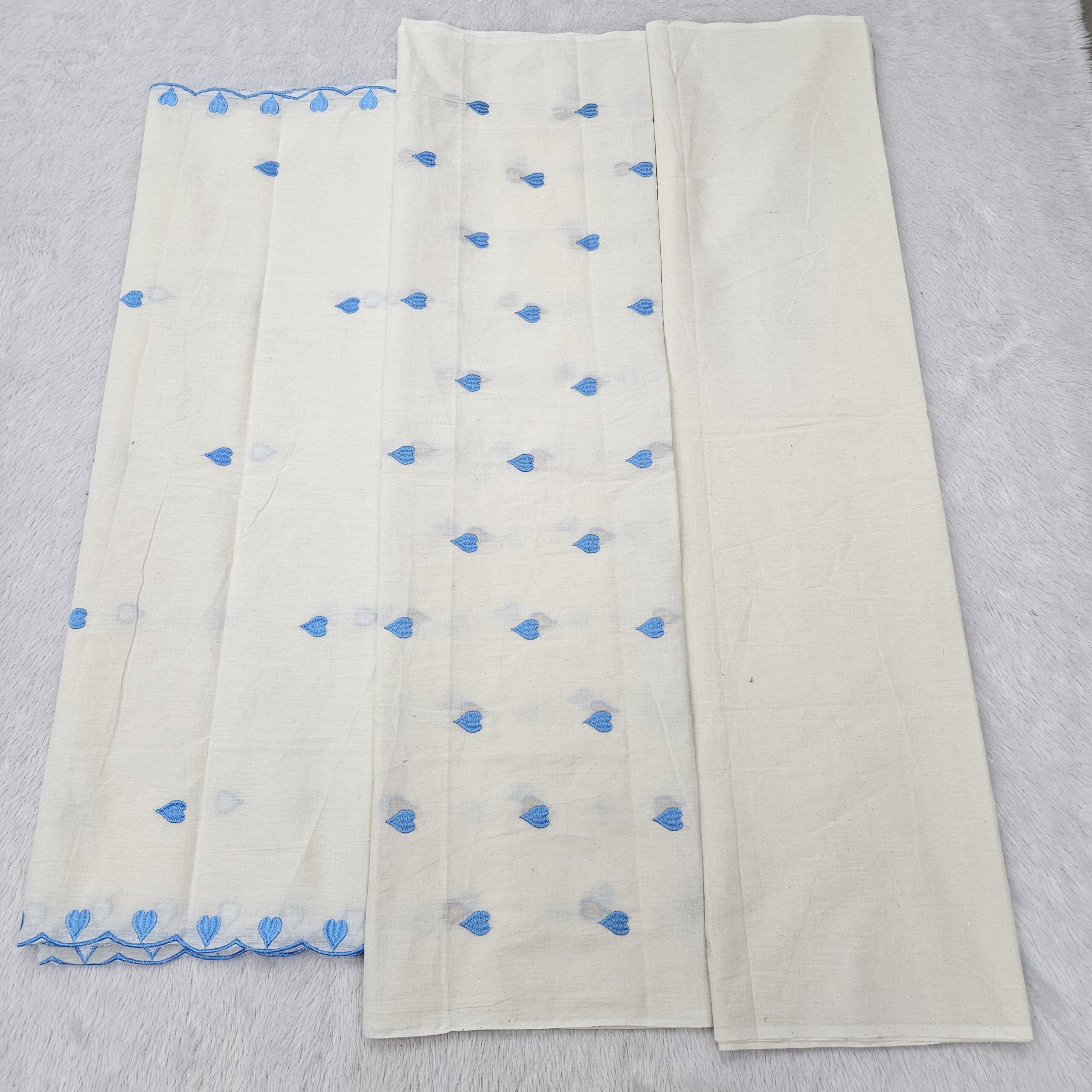 Kora Cotton 3PC Heart Embroidery Suit Fabric - Image 9