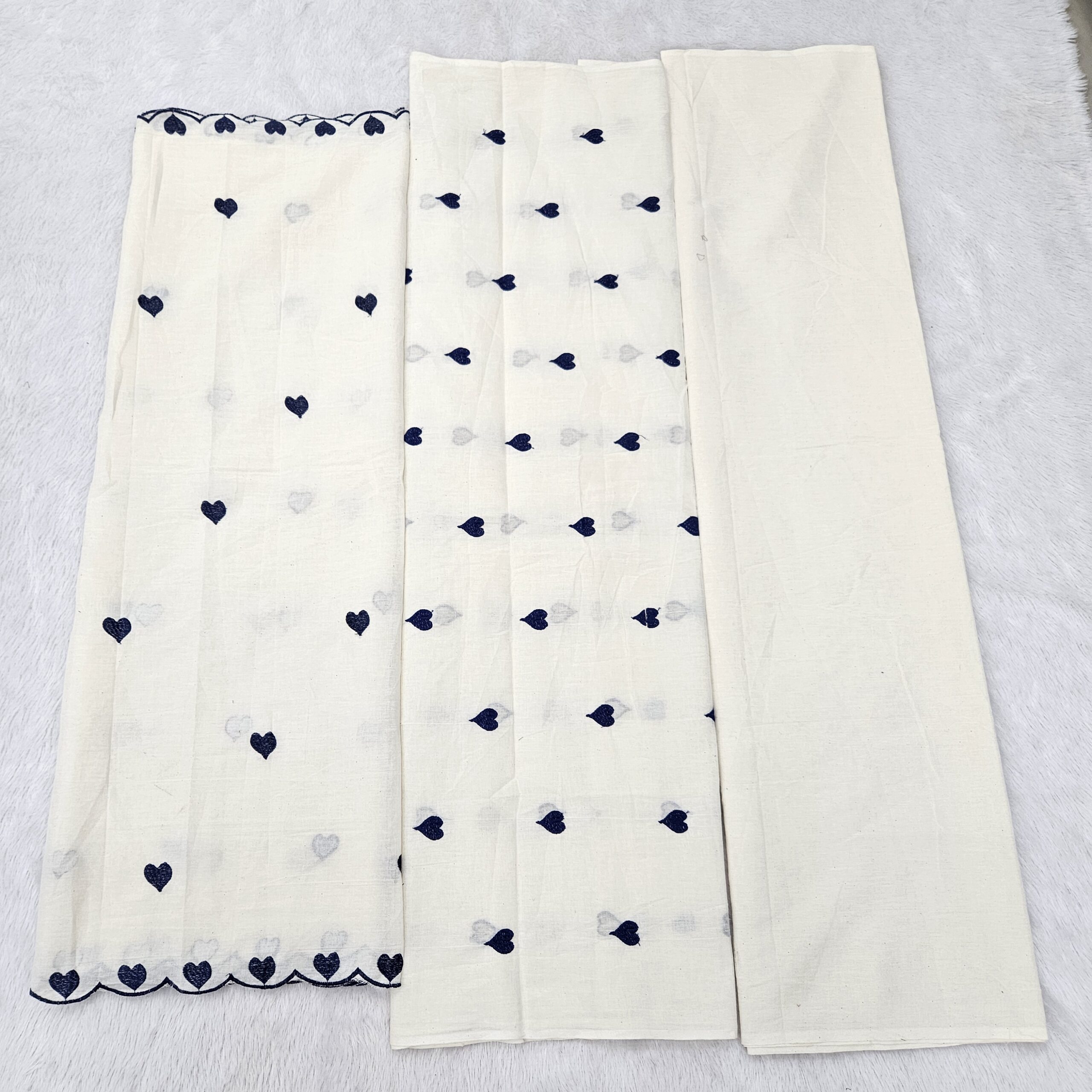 Kora Cotton 3PC Heart Embroidery Suit Fabric - Image 10