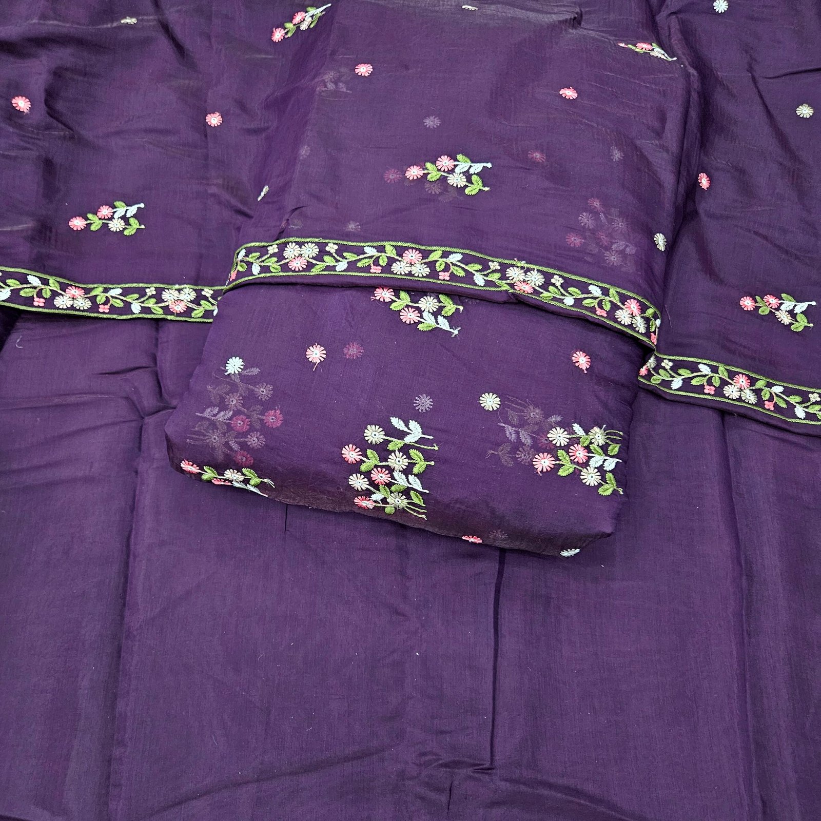 3 PC Embroidered Combo On Mul Chanderi Fabric - Image 5