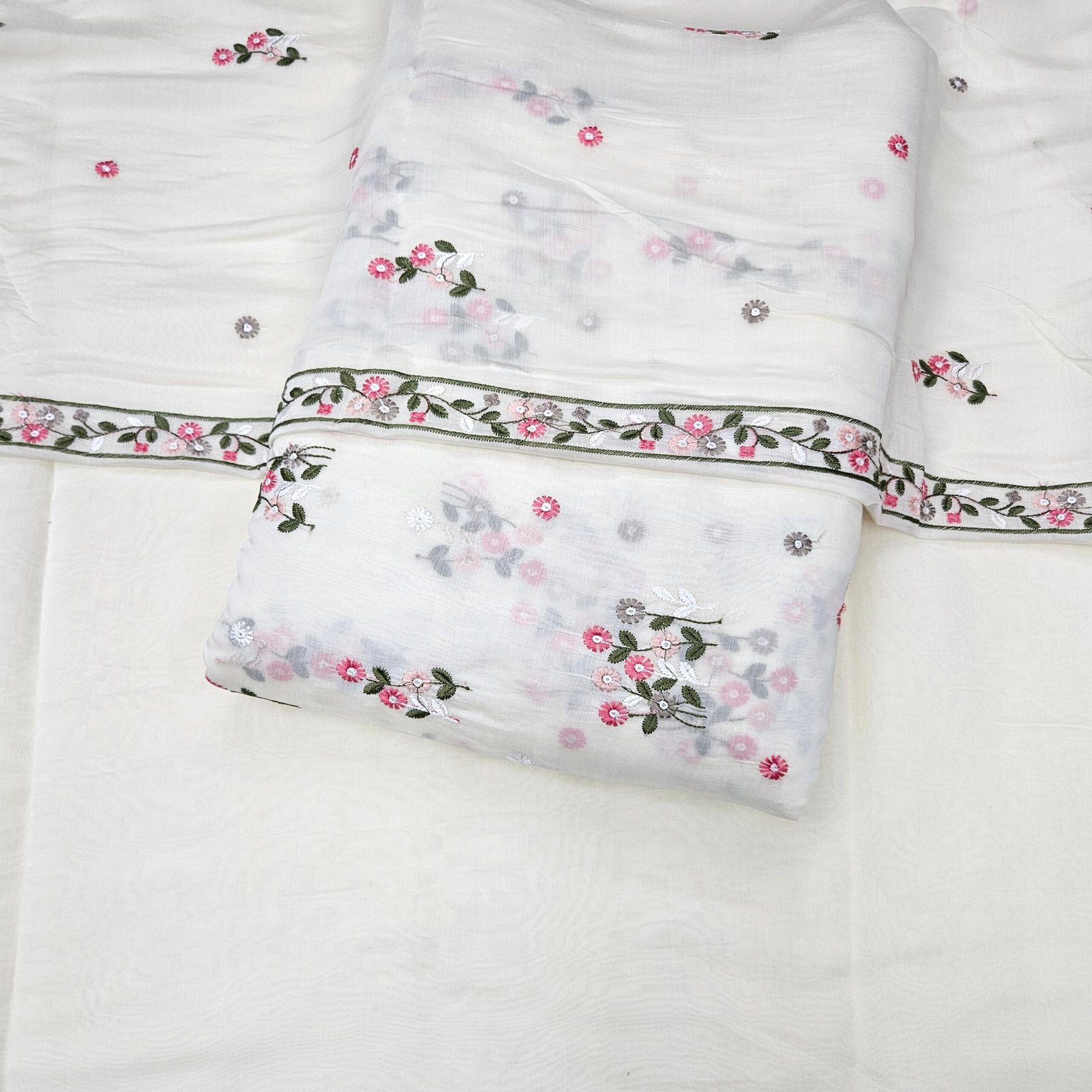 3 PC Embroidered Combo On Mul Chanderi Fabric - Image 3