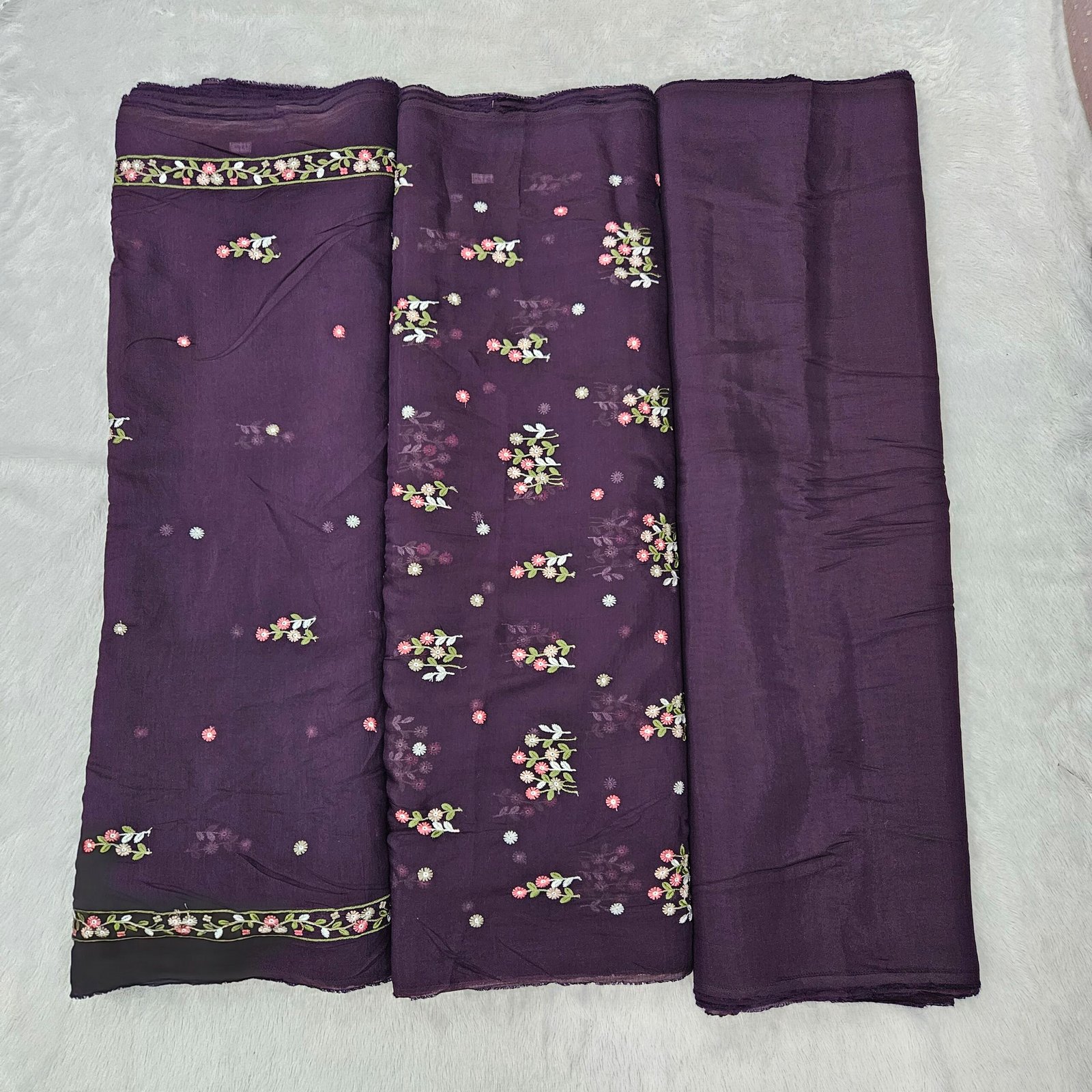 3 PC Embroidered Combo On Mul Chanderi Fabric - Image 14