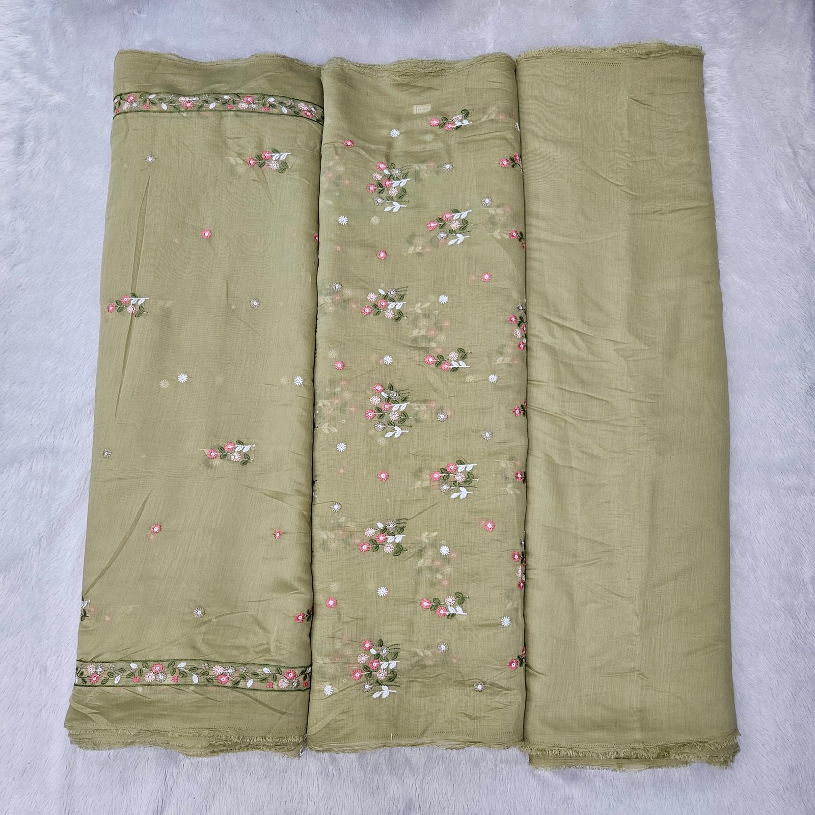 3 PC Embroidered Combo On Mul Chanderi Fabric - Image 11