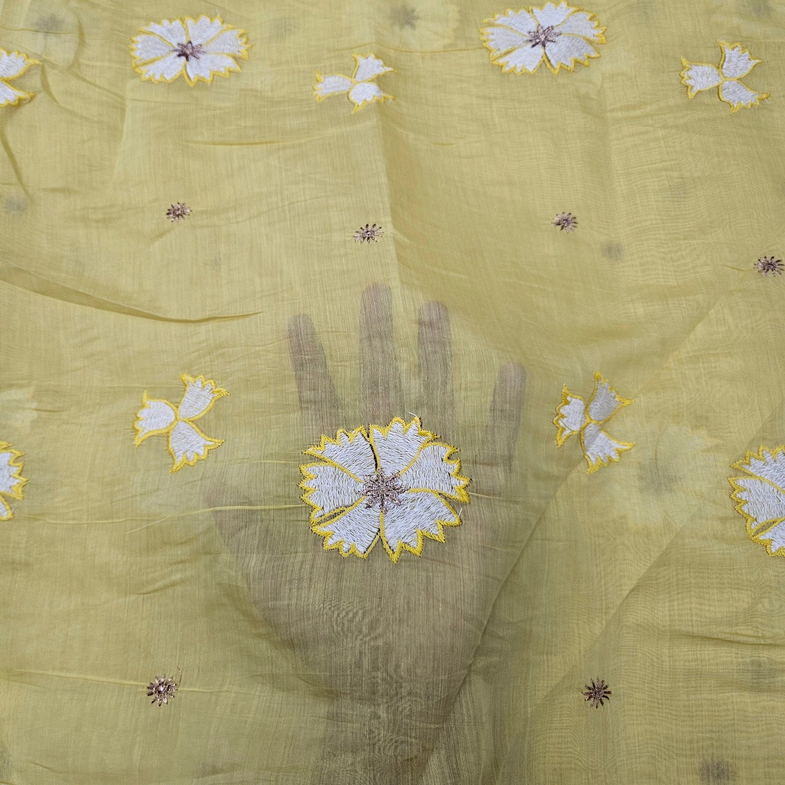 Heavy Embroidered 3PC Suit Fabric On Mul Chanderi - Image 12