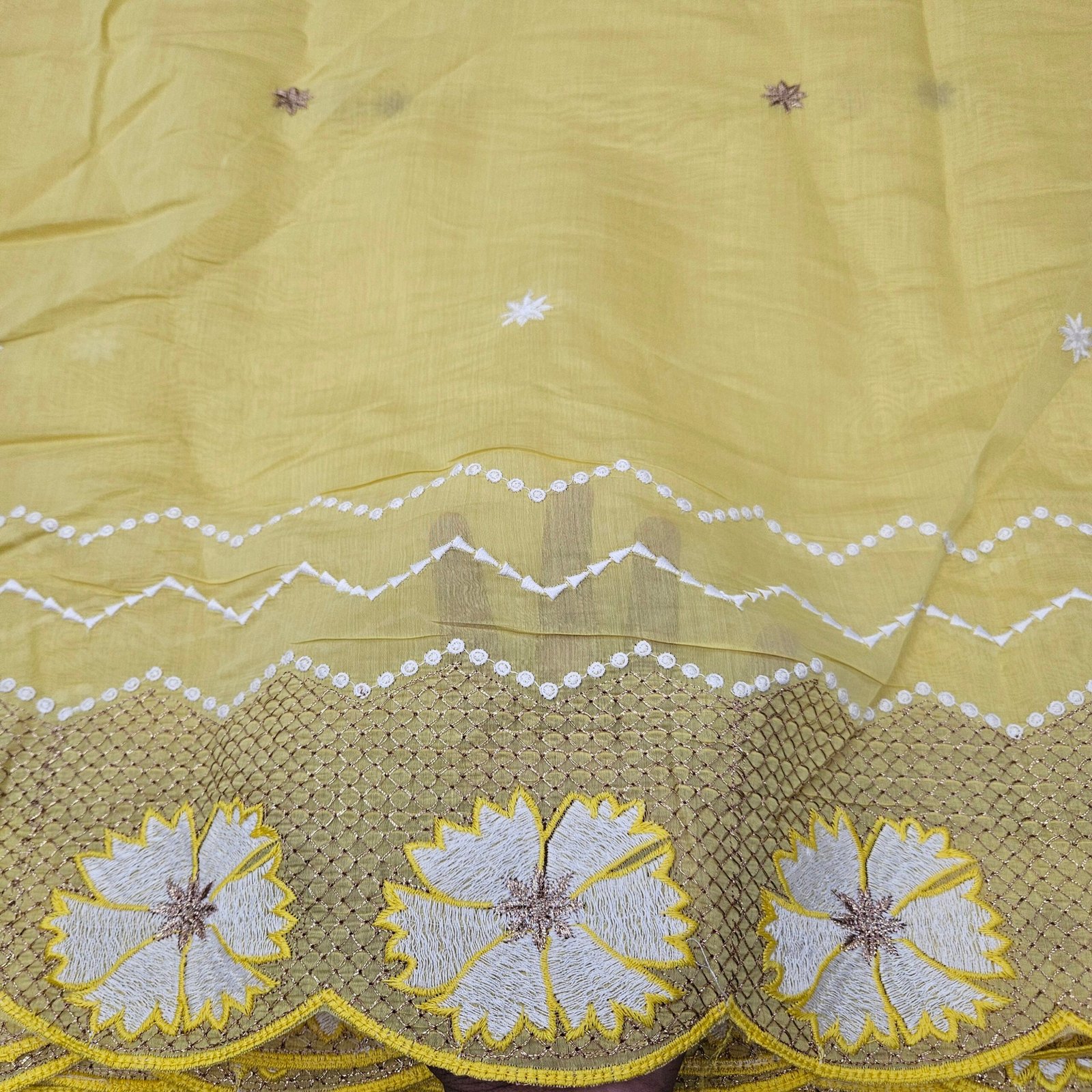 Heavy Embroidered 3PC Suit Fabric On Mul Chanderi - Image 10