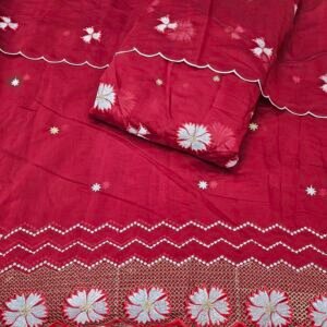 Heavy Embroidered 3PC Suit Fabric On Mul Chanderi