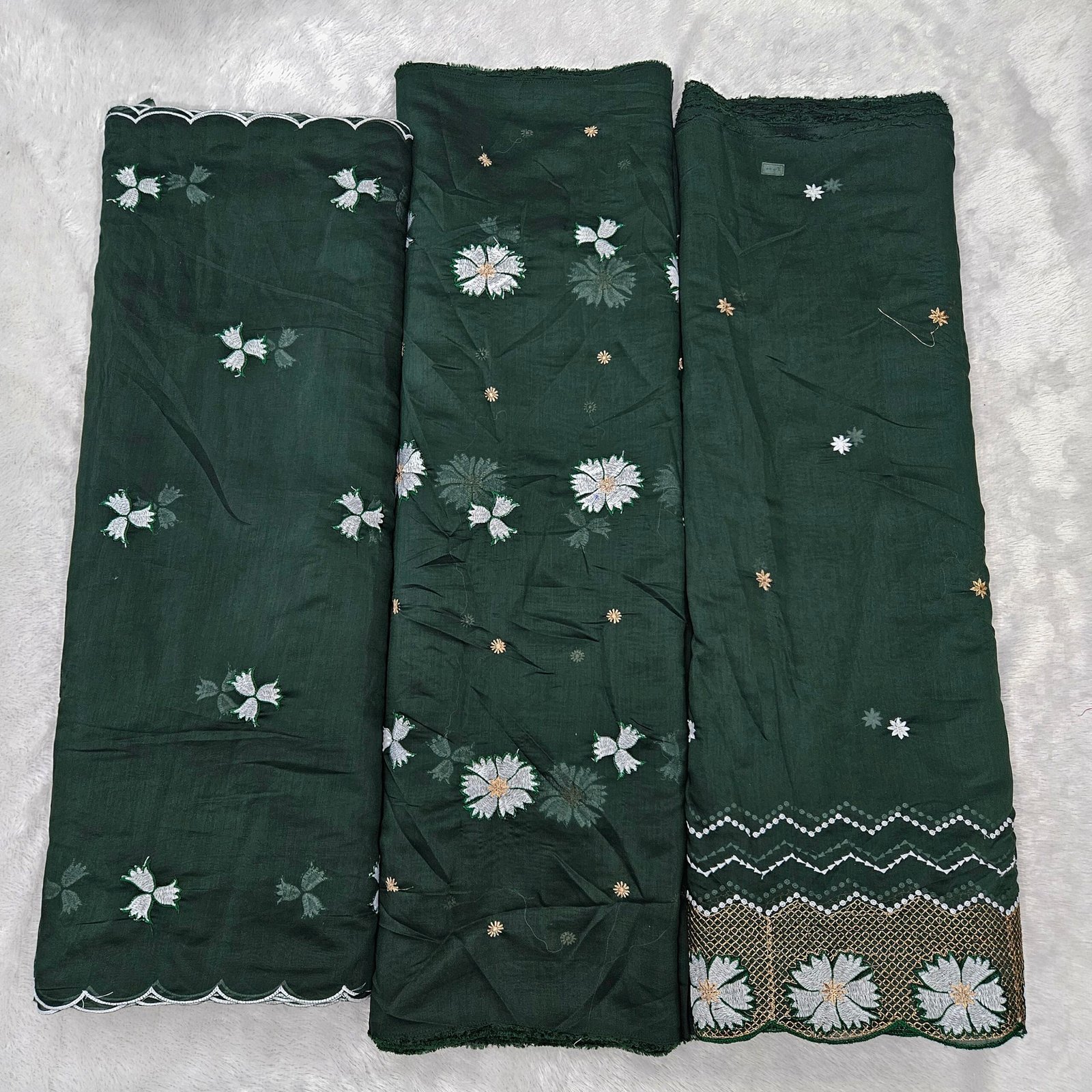 Heavy Embroidered 3PC Suit Fabric On Mul Chanderi - Image 9