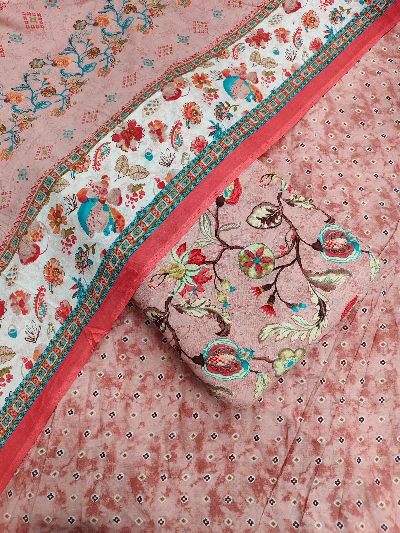 Printed 3PC Suit Fabric On Pure Cotton Fabric