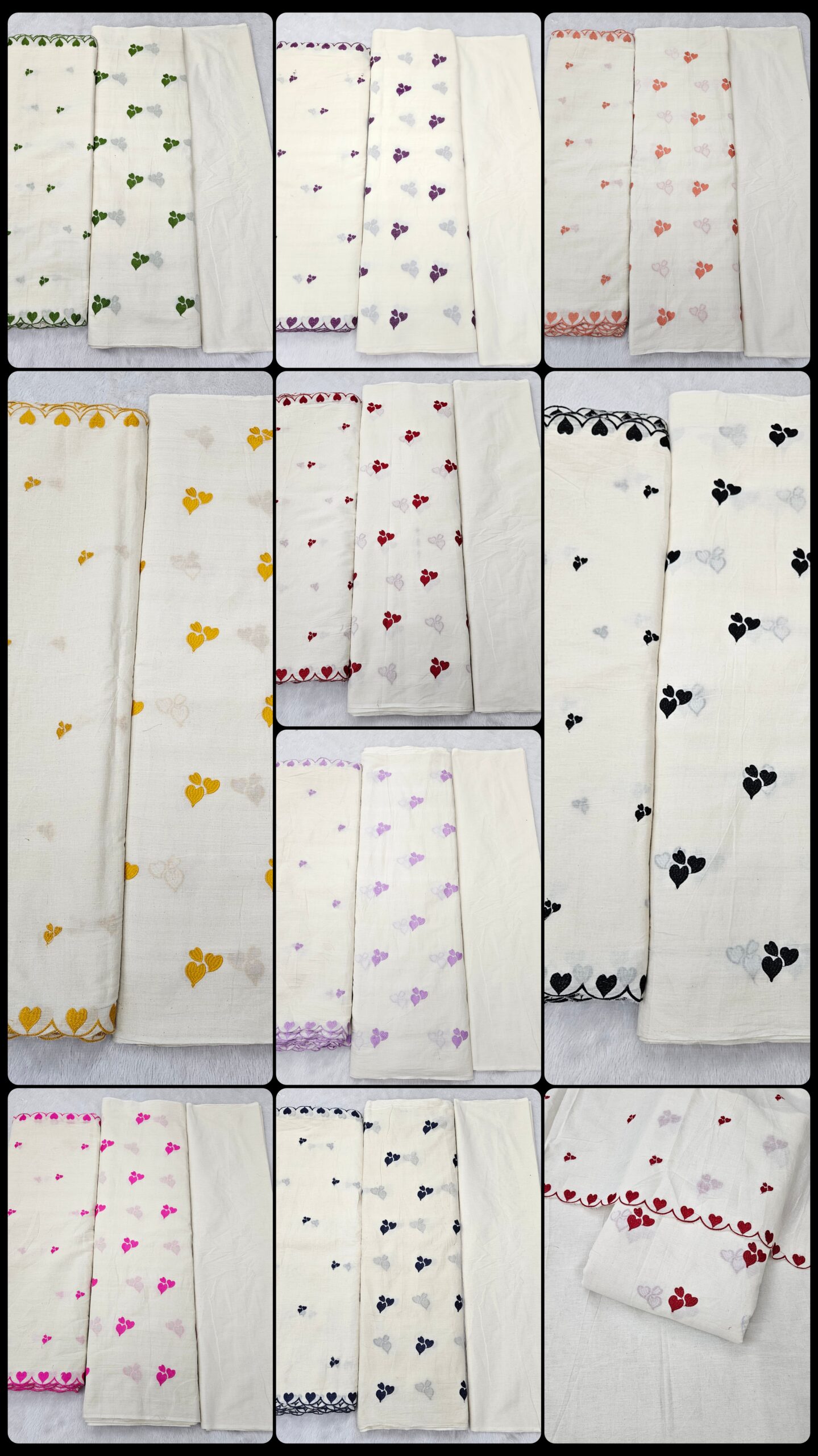 Pure Kora Cotton 3PC Heart Embroidery Suit Fabric