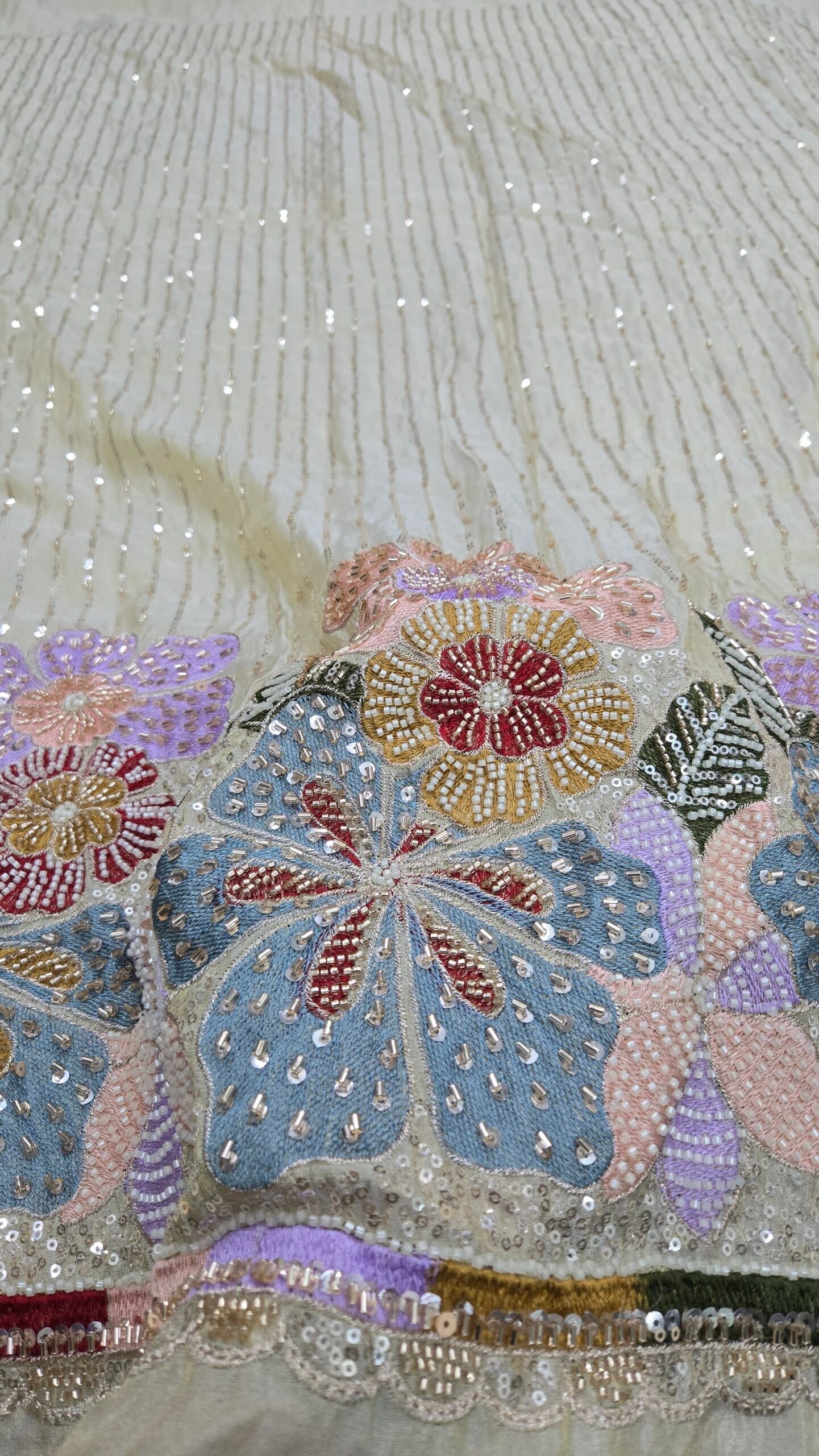 Heavy Beads Handwork Daman On Pure Shimmer Fabric - Image 13