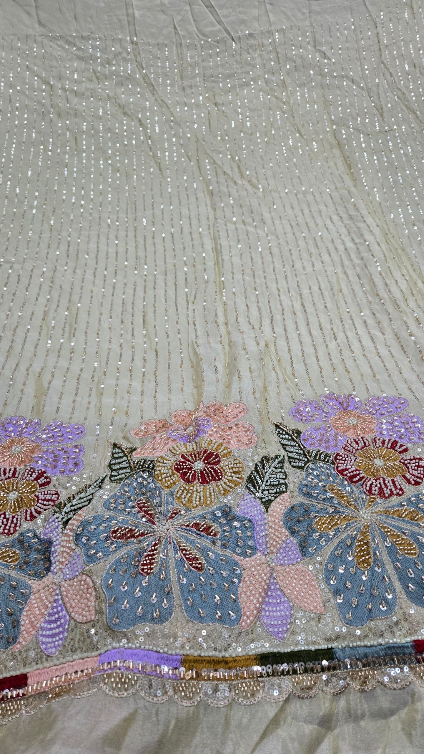 Heavy Beads Handwork Daman On Pure Shimmer Fabric - Image 12