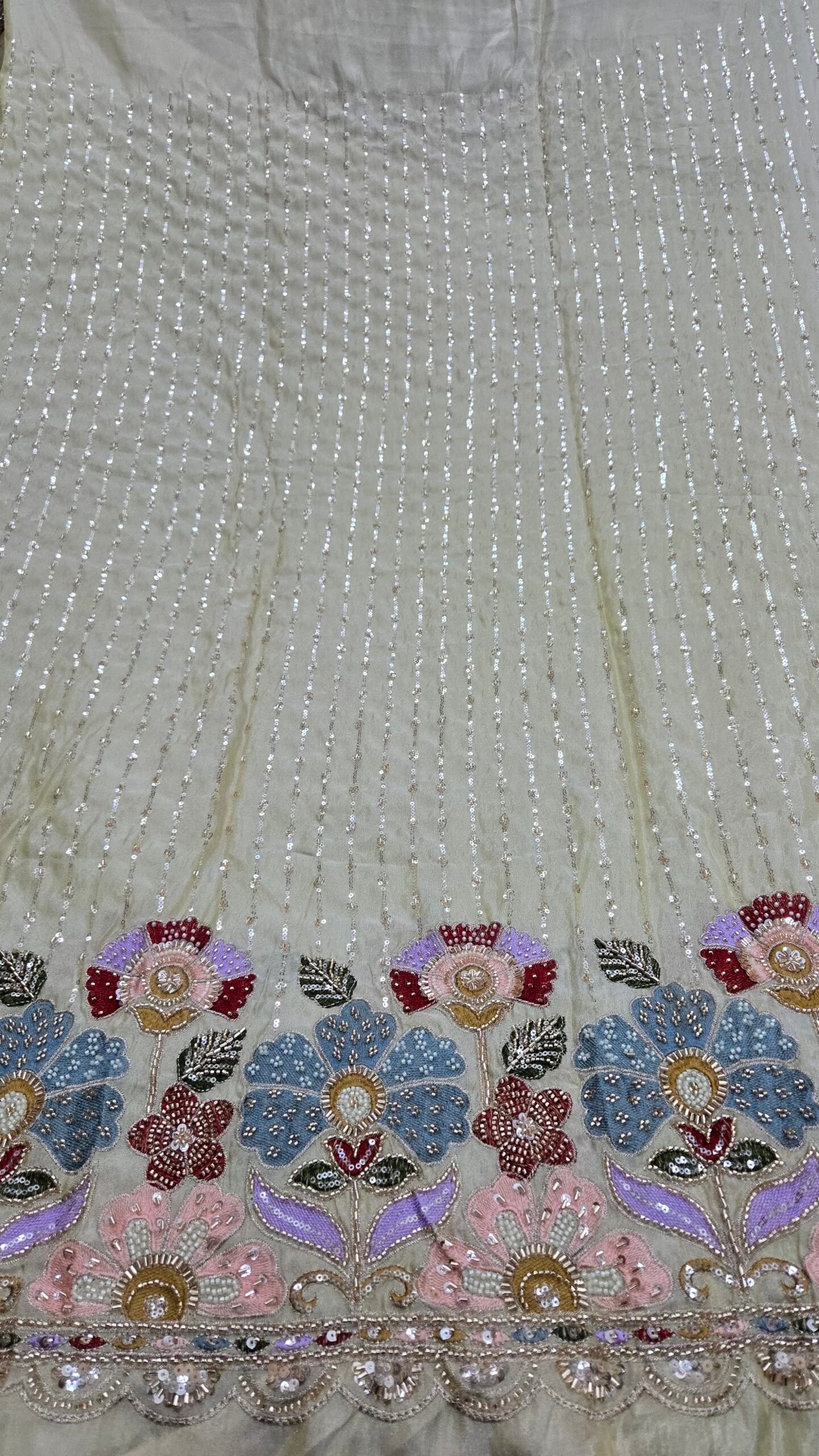 Heavy Beads Handwork Daman On Pure Shimmer Fabric - Image 4