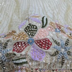 Heavy Beads Handwork Daman On Pure Shimmer Fabric