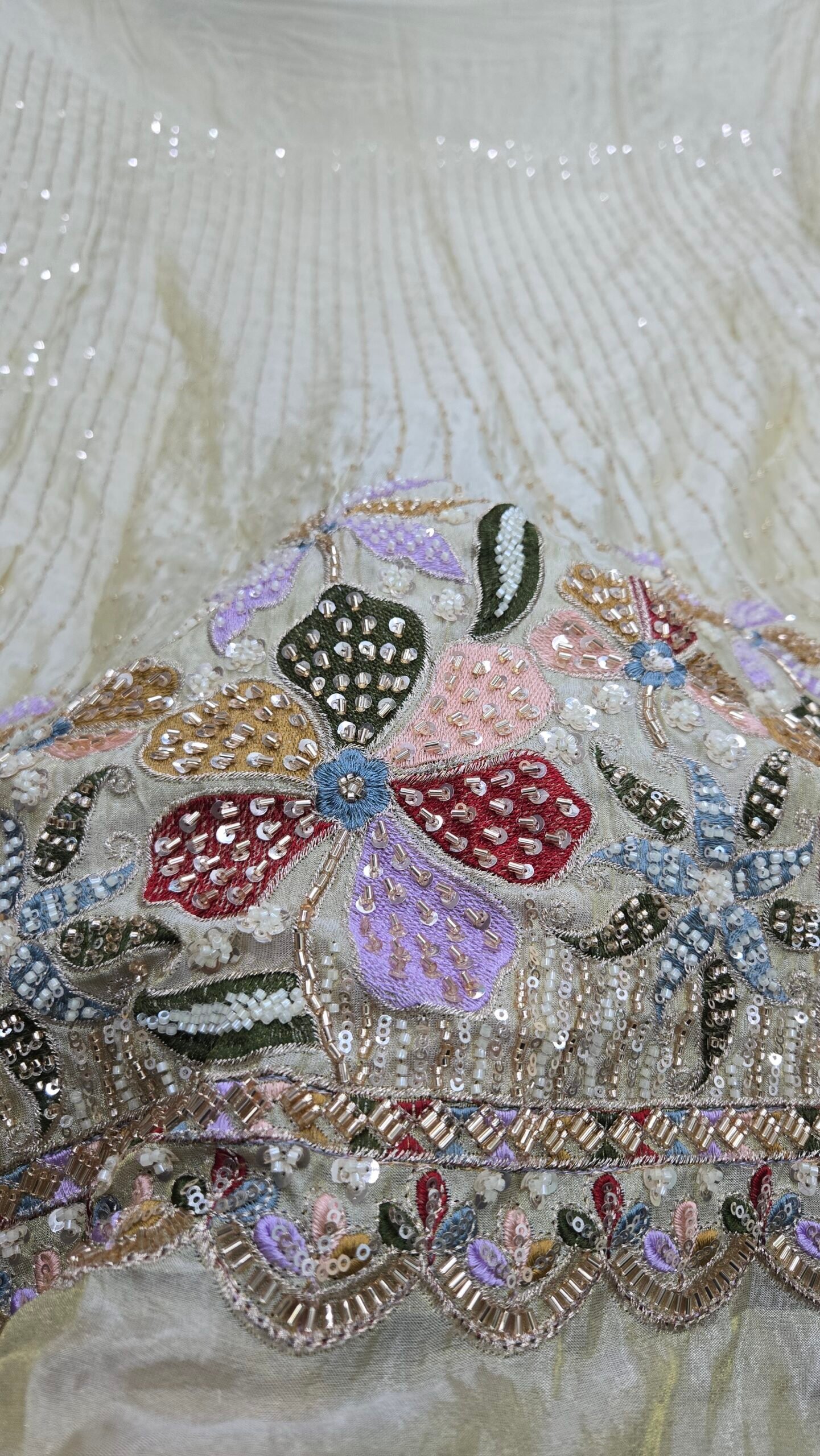 Heavy Beads Handwork Daman On Pure Shimmer Fabric